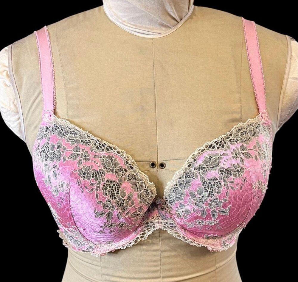 Victoria's Secret Dream Angels Lined Demi Bra 34DDD Pink Floral Lace Sexy Push-U - Picture 6 of 11